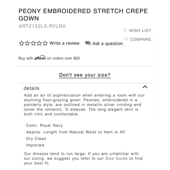 TADASHI SHOJI ART2132LX PEONY LACE ROYAL NAVY EMBROIDERED STRETCH CREPE GOWN - Picture 2 of 16